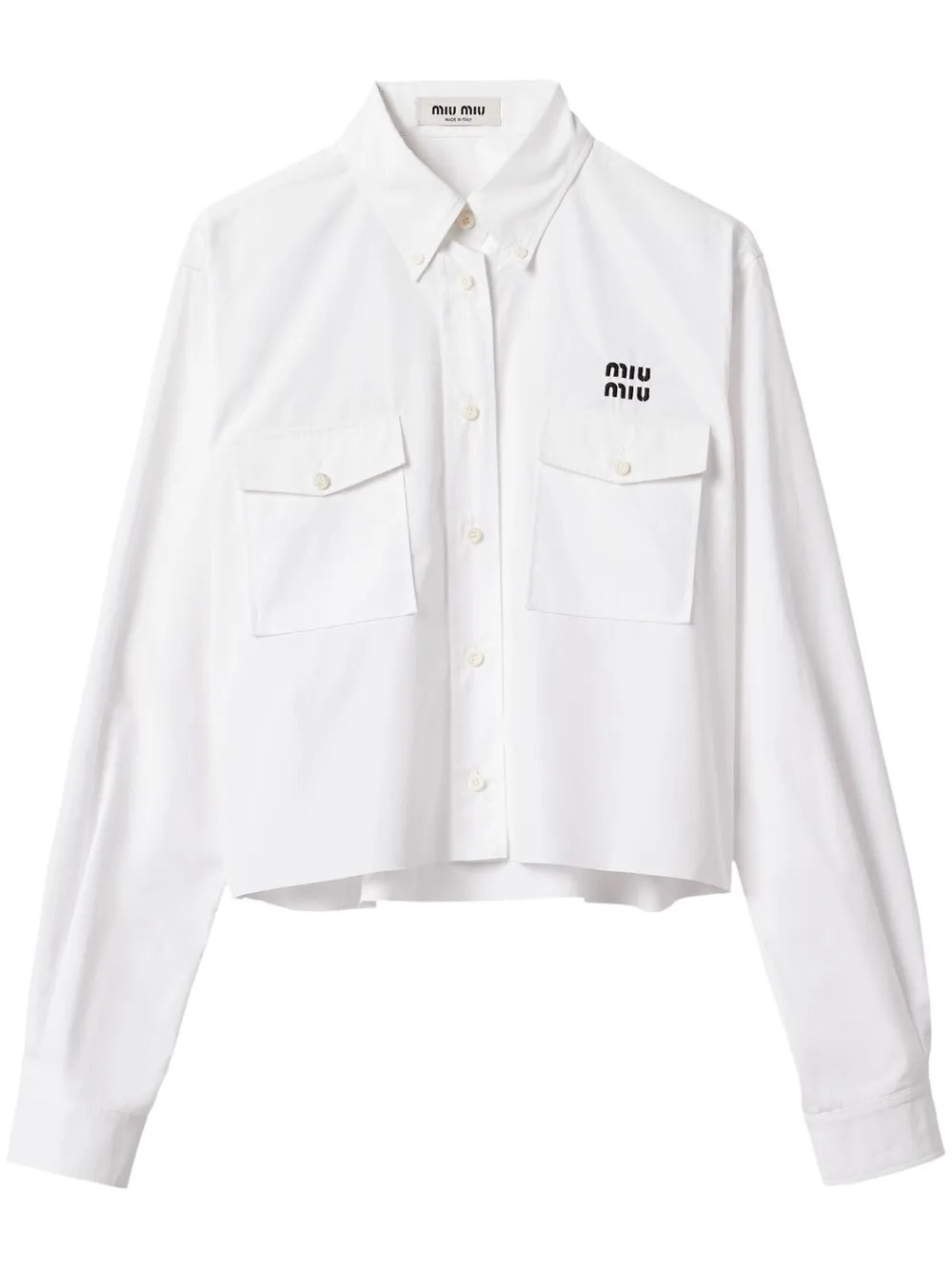 Miu Miu Logo-embroidered Cropped Poplin Shirt In White